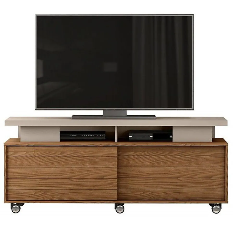 Meuble TV 150 cm 60 Pouces Chêne et Taupe - L 150 x l 38.5 x H 61.7 cm