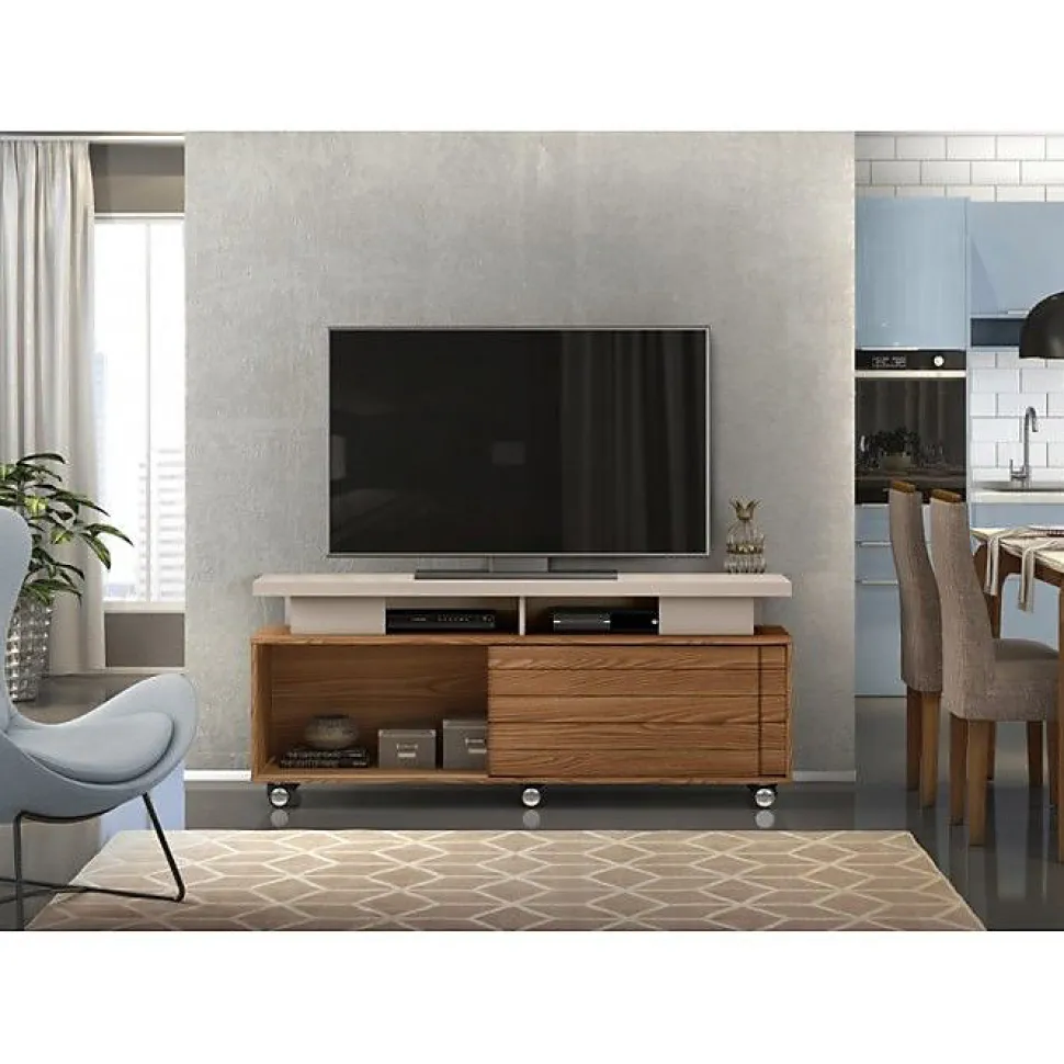 Meuble TV 150 cm 60 Pouces Chêne et Taupe - L 150 x l 38.5 x H 61.7 cm