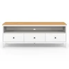 Meuble TV 140 cm ACHILLE 3 tiroirs blanc et plateau bois