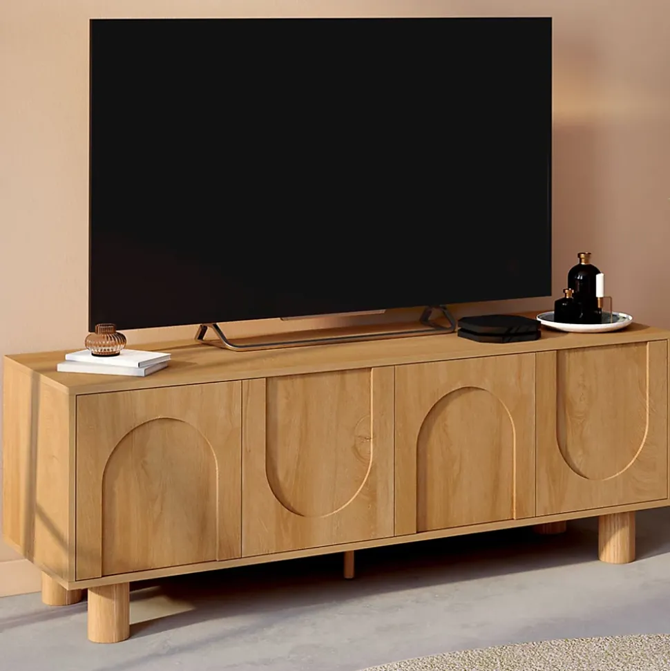 Meuble TV 140 cm ARCHIE 4 portes design arche effet bois