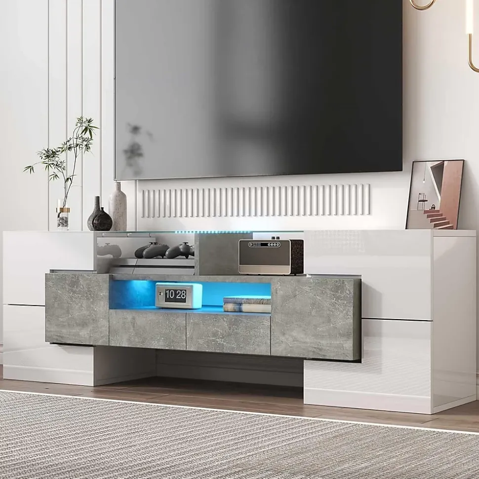 Meuble TV 170 cm avec design bois et noir, tiroirs, fonction de rangement, style élégant et moderne