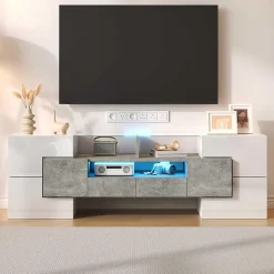 Meuble TV 170 cm avec design bois et noir, tiroirs, fonction de rangement, style élégant et moderne