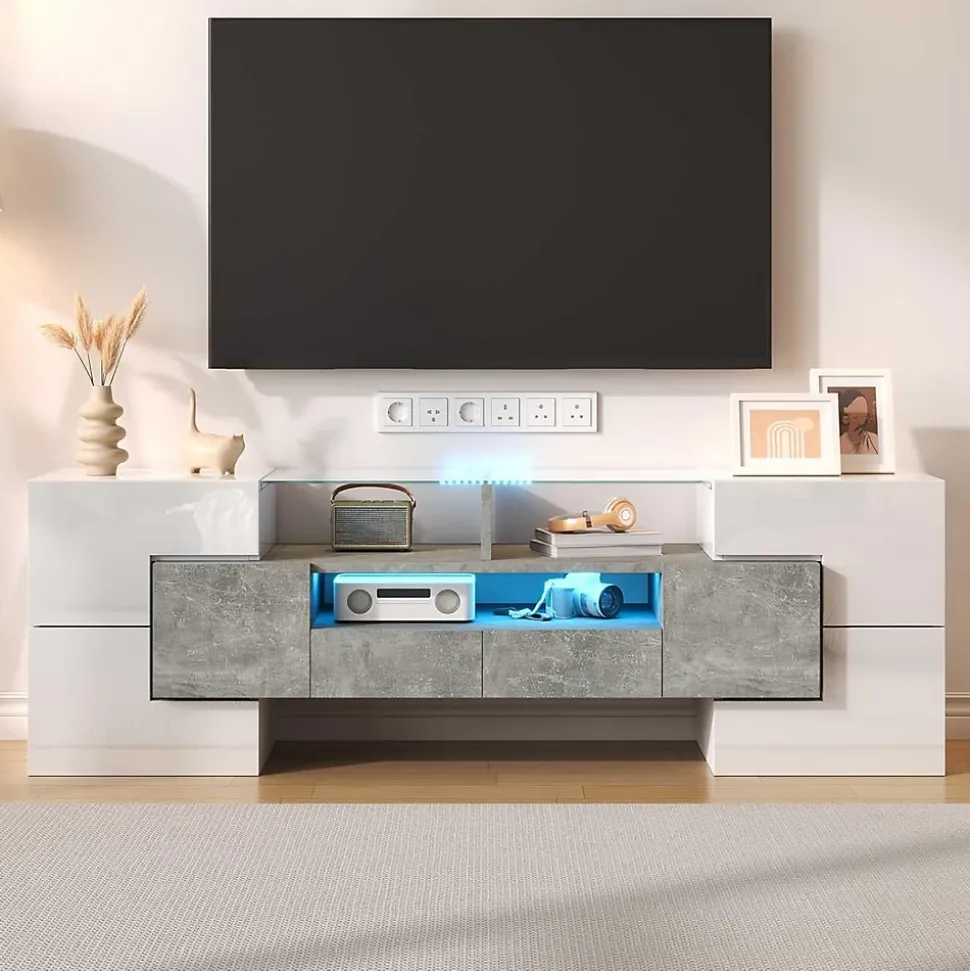 Meuble TV 170 cm avec design bois et noir, tiroirs, fonction de rangement, style élégant et moderne