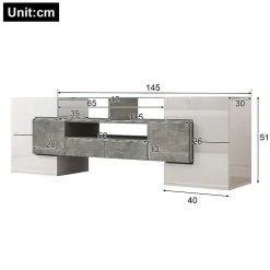 Meuble TV 145 cm blanc brillant, surface en verre LED, Blackcolors