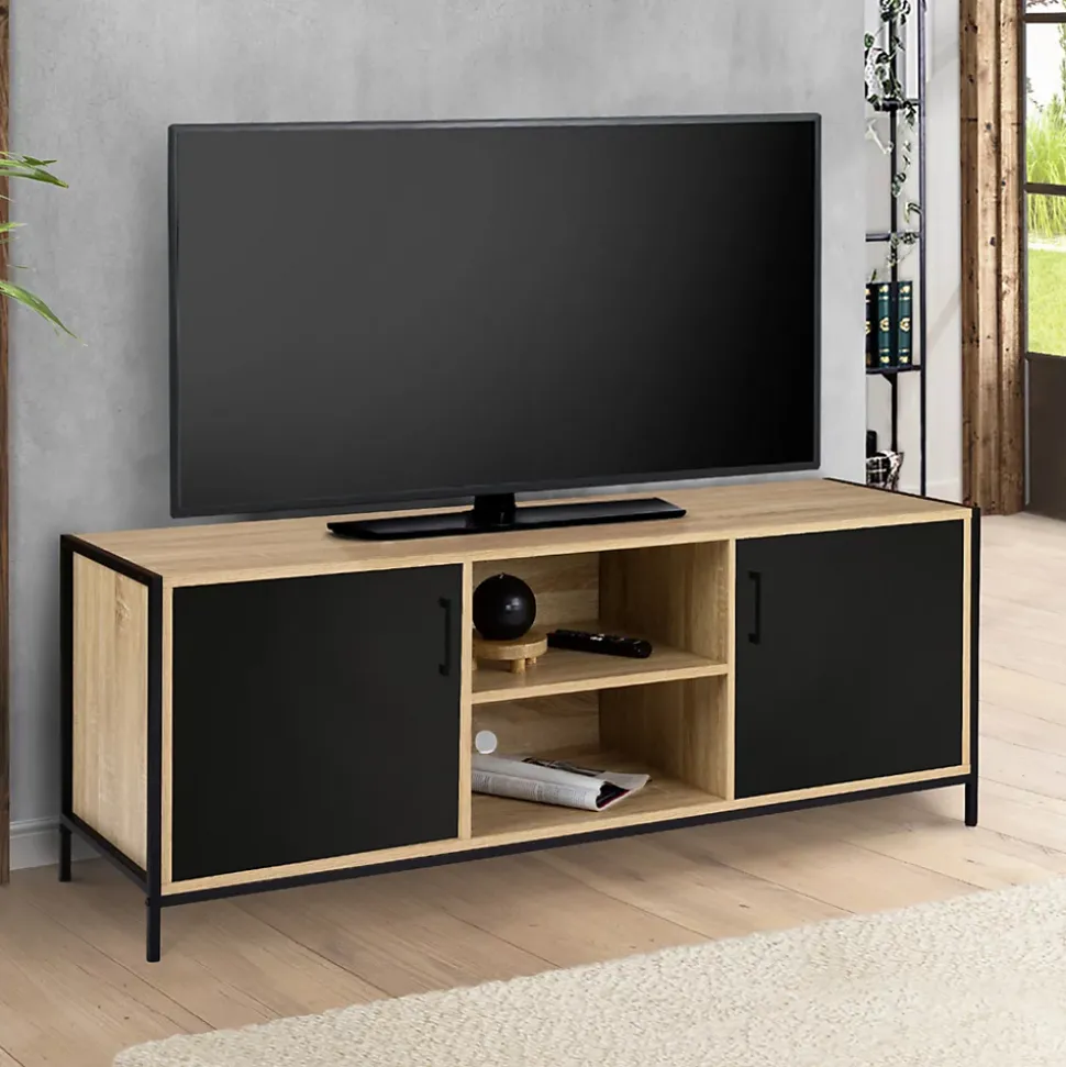 Meuble TV 140 cm BOSTON 2 portes noires design industriel