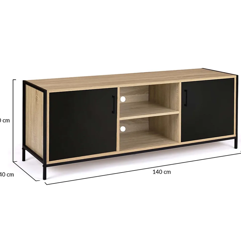 Meuble TV 140 cm BOSTON 2 portes noires design industriel
