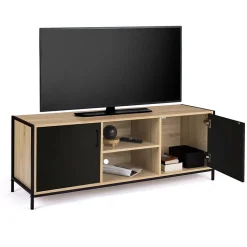 Meuble TV 140 cm BOSTON 2 portes noires design industriel
