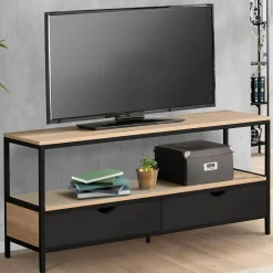 Meuble TV 113 cm BOSTON 2 tiroirs noirs design industriel