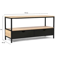 Meuble TV 113 cm BOSTON 2 tiroirs noirs design industriel
