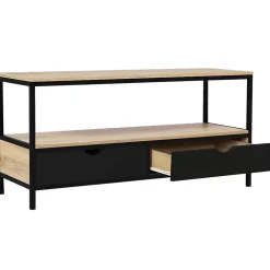 Meuble TV 113 cm BOSTON 2 tiroirs noirs design industriel