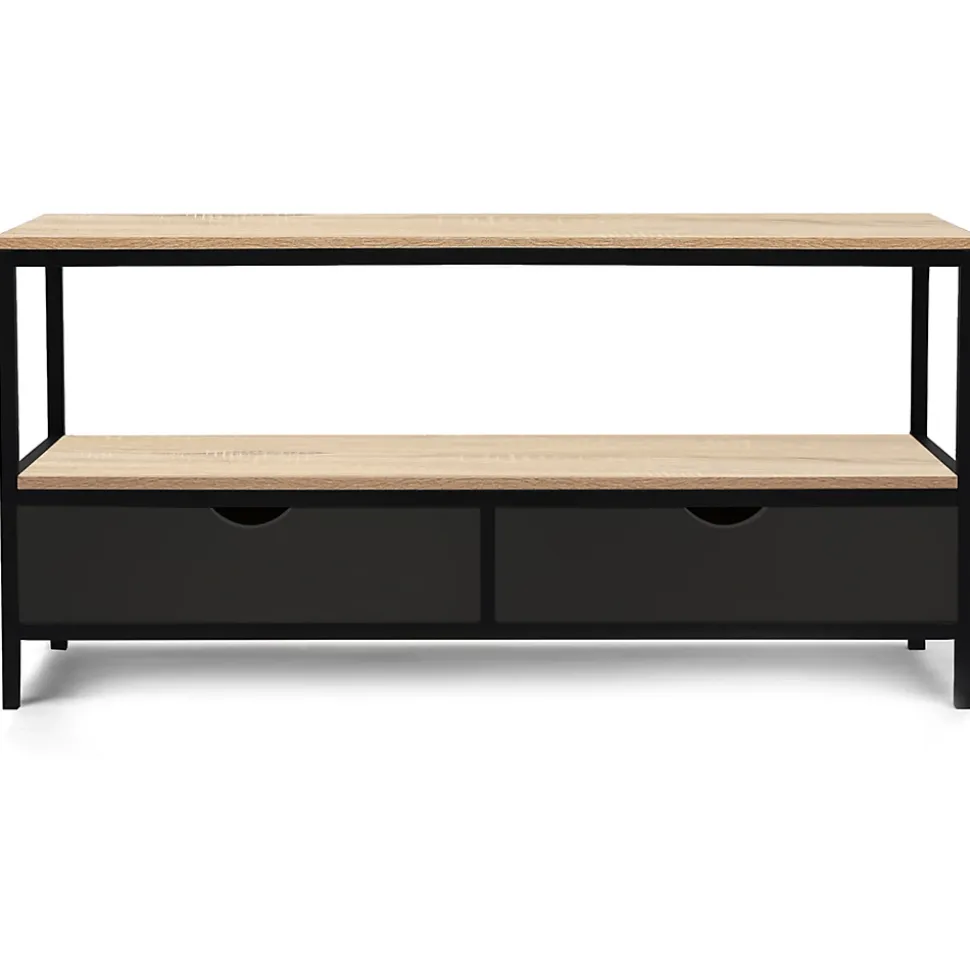 Meuble TV 113 cm BOSTON 2 tiroirs noirs design industriel