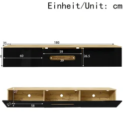 Meuble TV 180 cm brillant éclairage LED RGB 16 couleurs option fixation murale