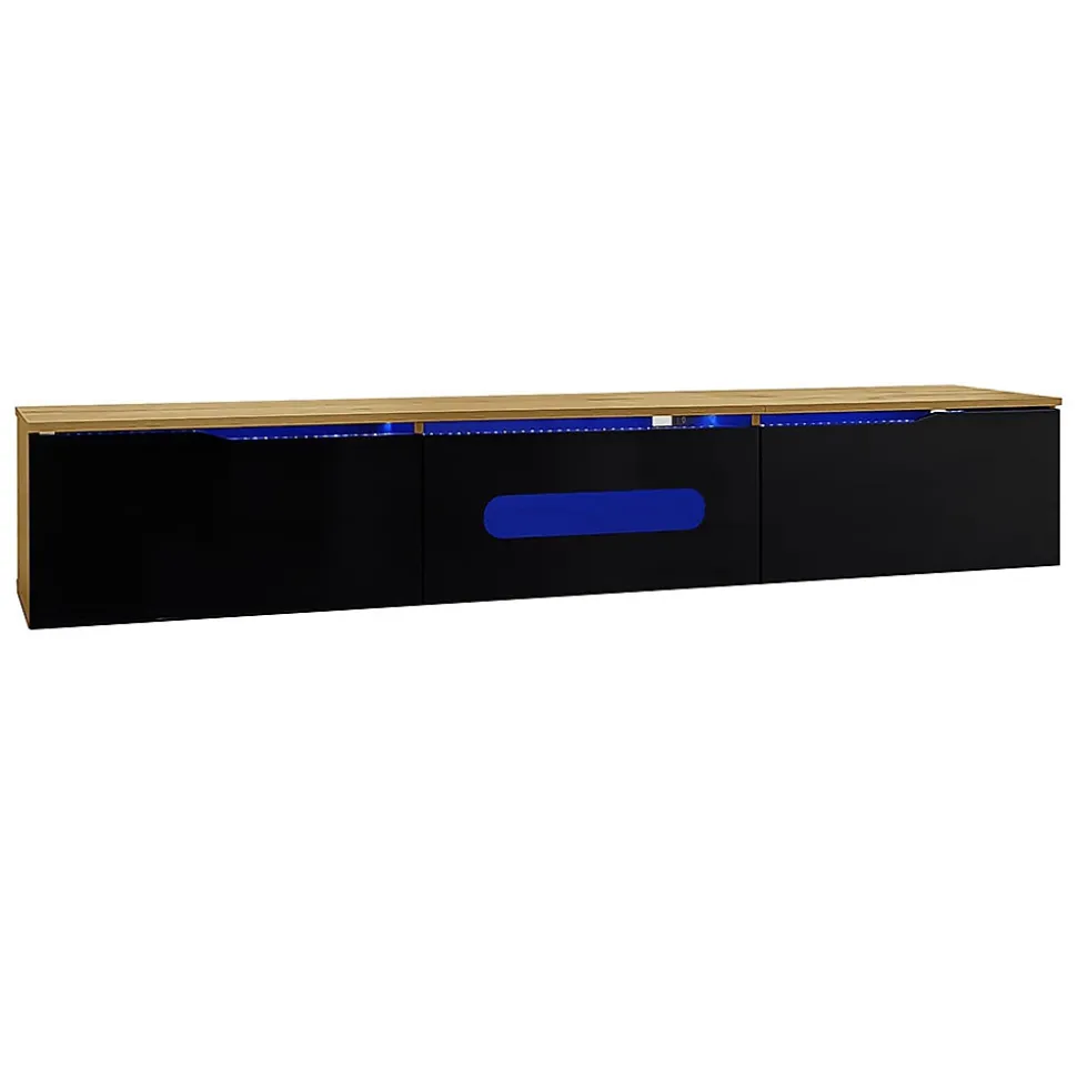 Meuble TV 180 cm brillant éclairage LED RGB 16 couleurs option fixation murale