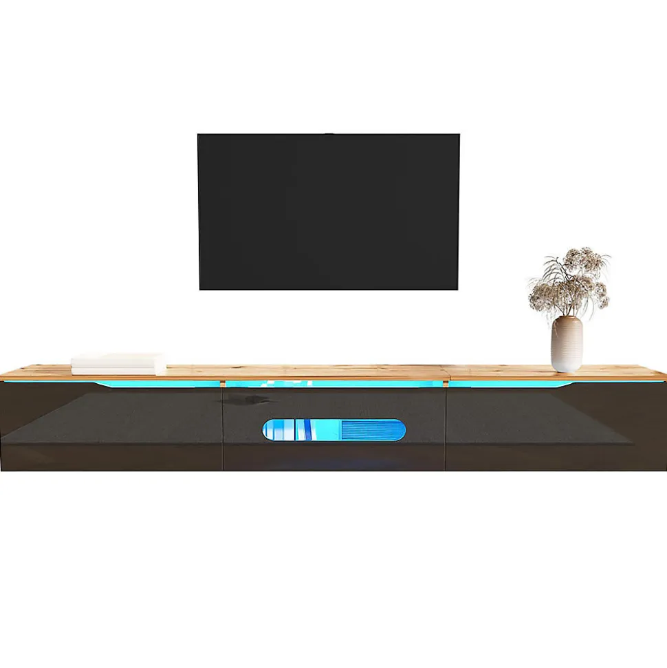Meuble TV 180 cm brillant éclairage LED RGB 16 couleurs option fixation murale