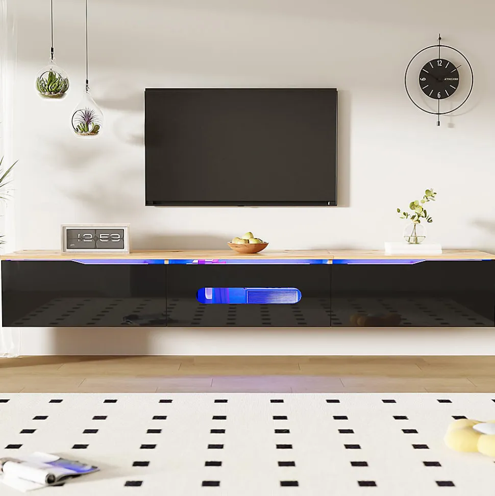 Meuble TV 180 cm brillant éclairage LED RGB 16 couleurs option fixation murale