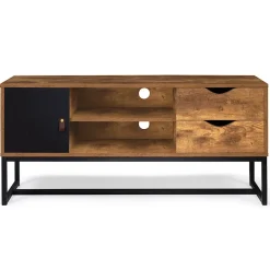 Meuble TV 110 cm CHICAGO 2 tiroirs avec placard design industriel