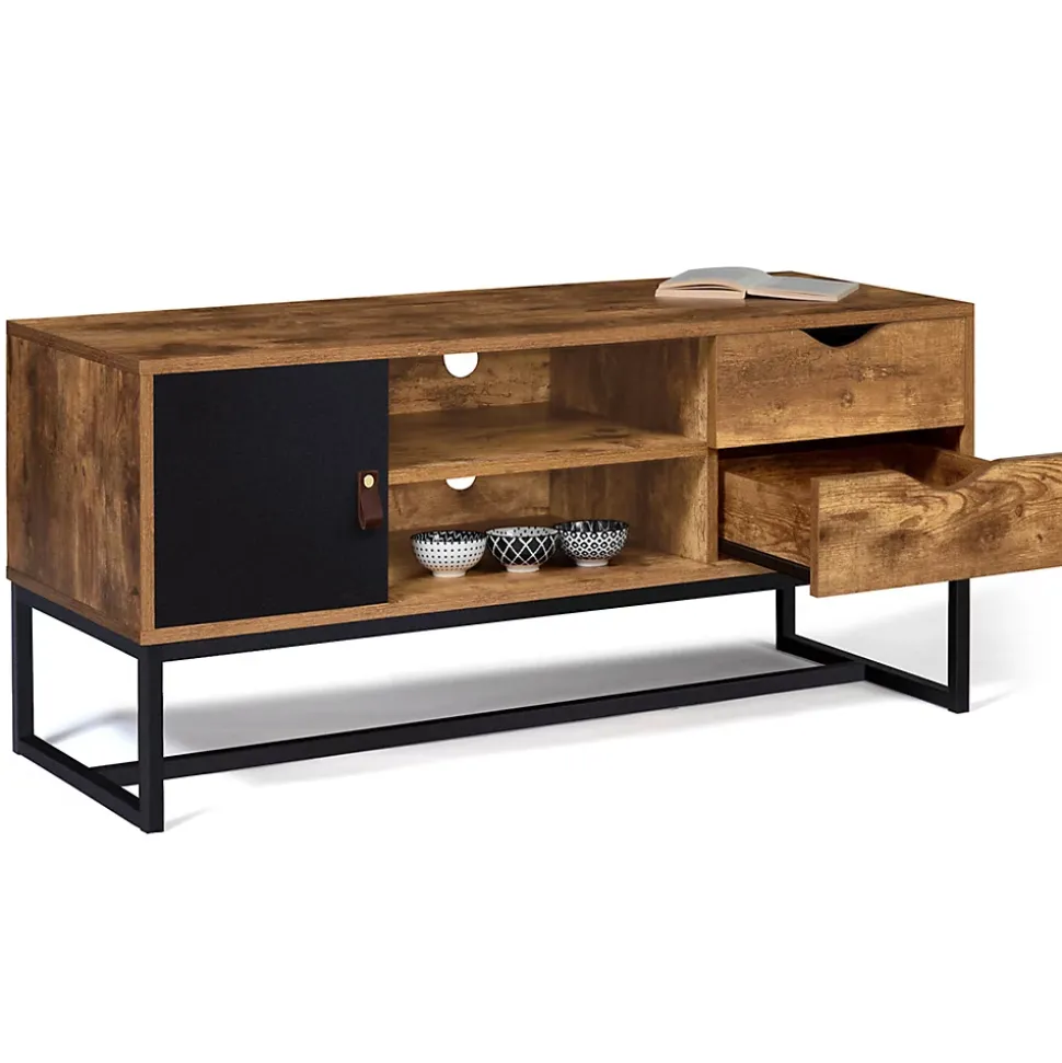 Meuble TV 110 cm CHICAGO 2 tiroirs avec placard design industriel