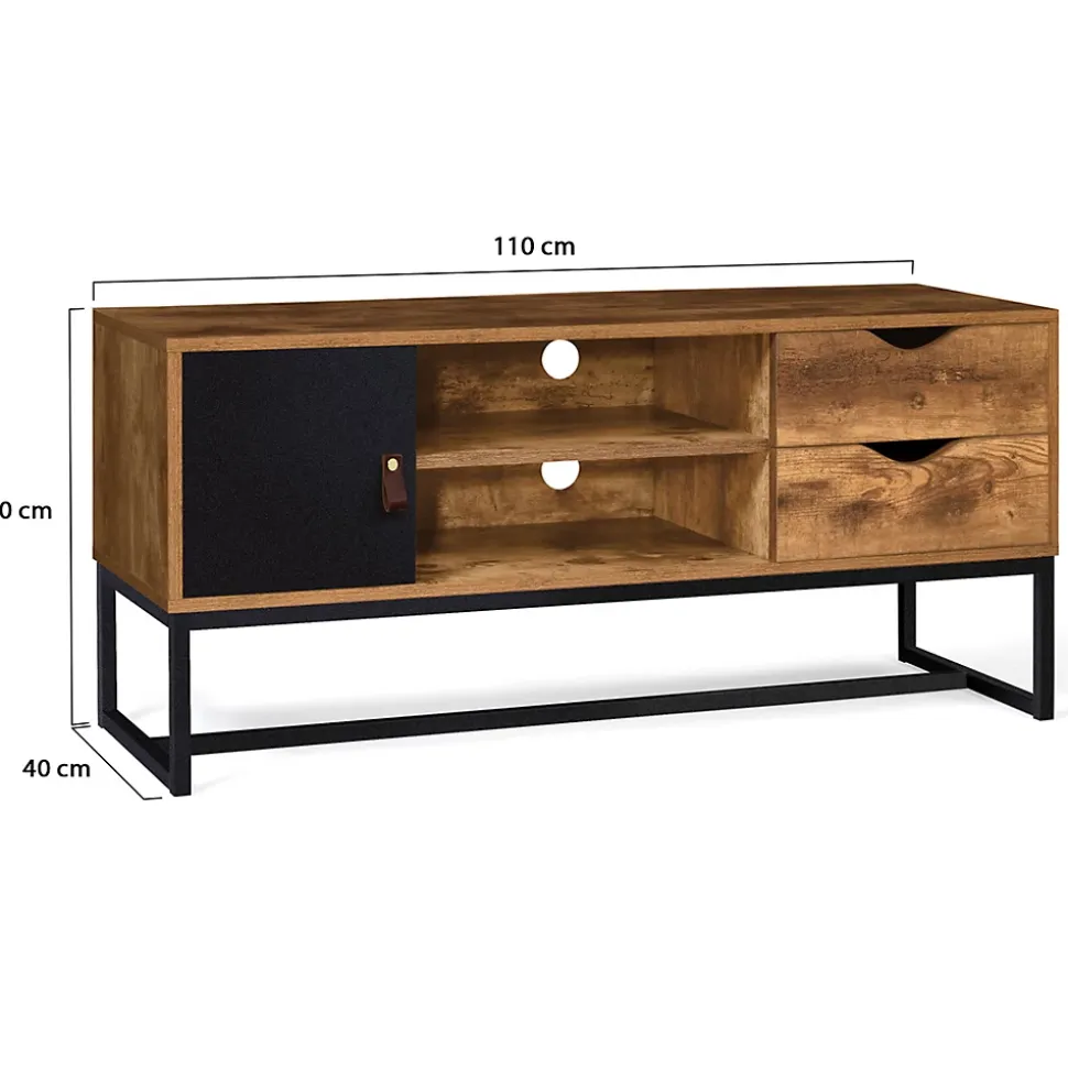 Meuble TV 110 cm CHICAGO 2 tiroirs avec placard design industriel