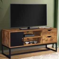 Meuble TV 110 cm CHICAGO 2 tiroirs avec placard design industriel
