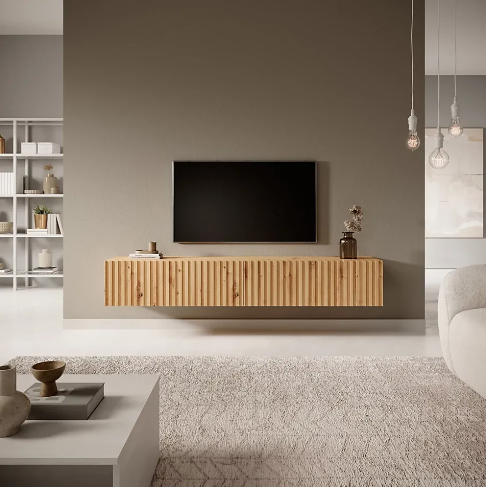Meuble TV 175 cm chêne artisanal Telire