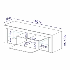 Meuble TV 140 cm chêne Lancelot et noir brillant BIANCO