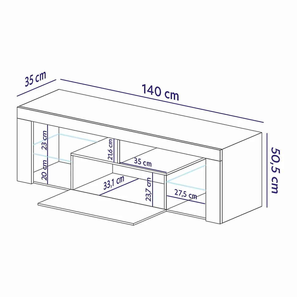 Meuble TV 140 cm chêne Lancelot et noir brillant BIANCO