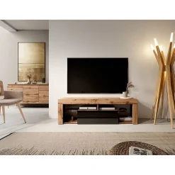 Meuble TV 140 cm chêne Lancelot et noir brillant BIANCO