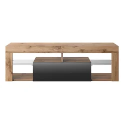 Meuble TV 140 cm chêne Lancelot et noir brillant BIANCO