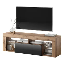 Meuble TV 140 cm chêne Lancelot et noir brillant BIANCO