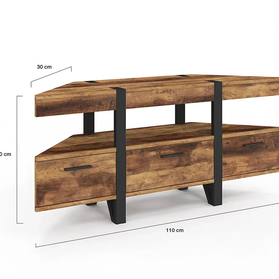 Meuble TV 110 cm d'angle AUSTRIA bois pied épingle avec tiroirs