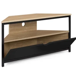 Meuble TV 100 cm d'angle BOSTON avec placard noir design industriel