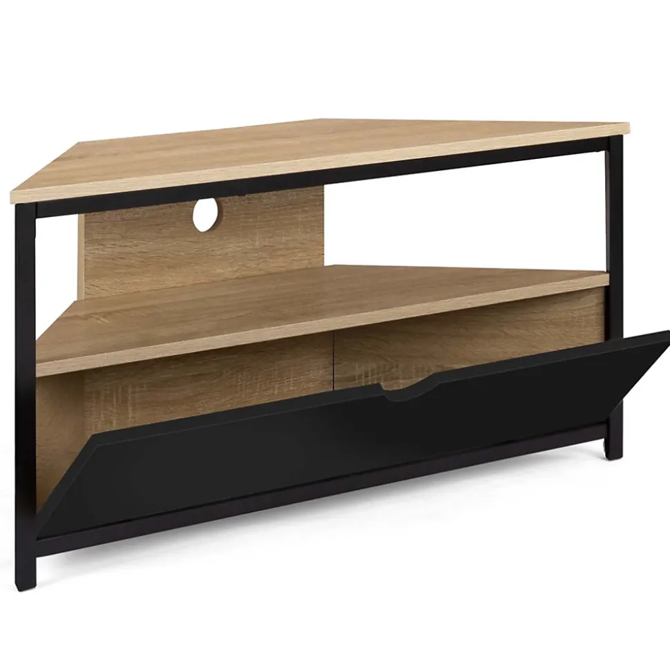 Meuble TV 100 cm d'angle BOSTON avec placard noir design industriel
