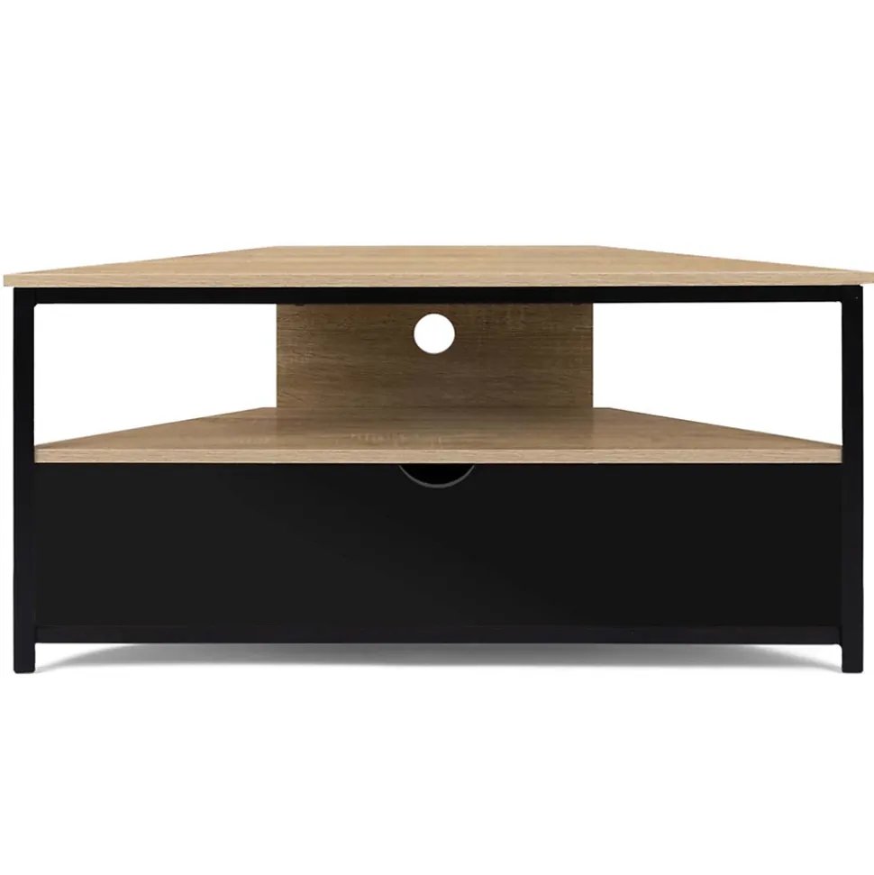 Meuble TV 100 cm d'angle BOSTON avec placard noir design industriel