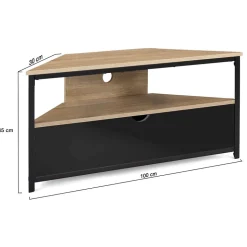 Meuble TV 100 cm d'angle BOSTON avec placard noir design industriel