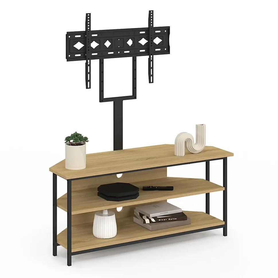 Meuble TV 100 cm d'angle DETROIT avec étagères et support TV réglable de 32 à 70 pouces design industriel