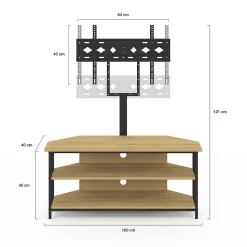 Meuble TV 100 cm d'angle DETROIT avec étagères et support TV réglable de 32 à 70 pouces design industriel