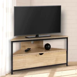 Meuble TV 100 cm d'angle DETROIT avec placard design industriel
