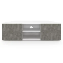 Meuble TV 110 cm d'angle ELI blanc portes effet béton