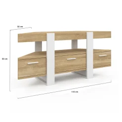 Meuble TV 110 cm d'angle PHOENIX avec tiroir bois et blanc