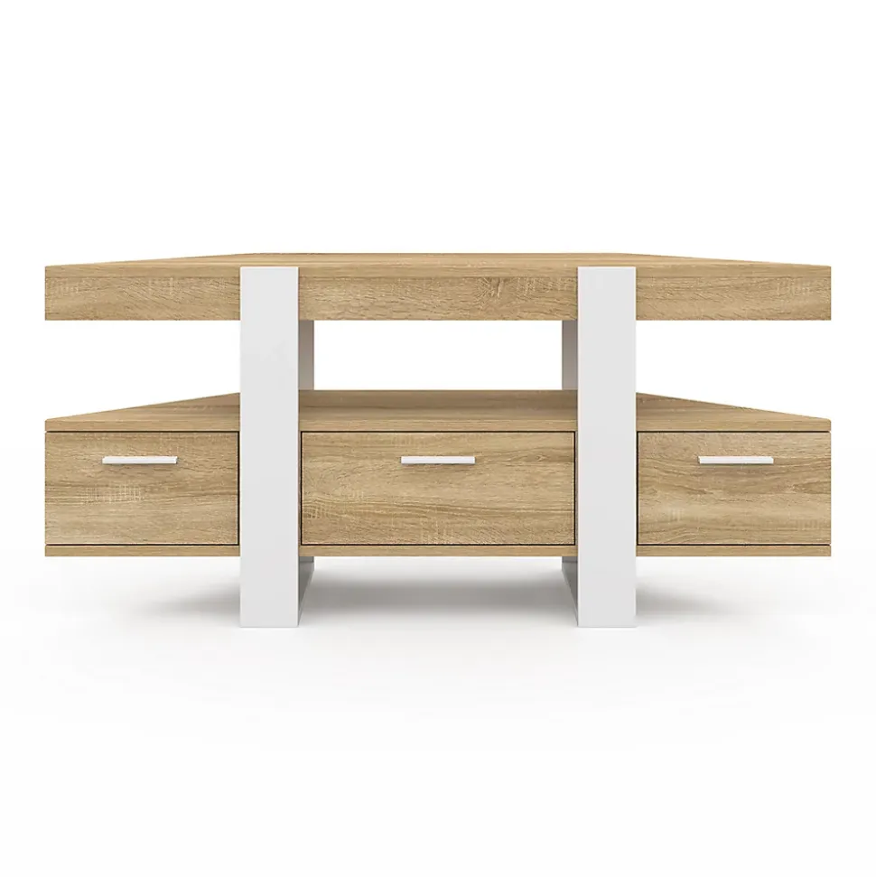 Meuble TV 110 cm d'angle PHOENIX avec tiroir bois et blanc