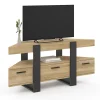 Meuble TV 110 cm d'angle PHOENIX avec tiroir bois et noir