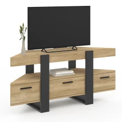 Meuble TV 110 cm d'angle PHOENIX avec tiroir bois et noir