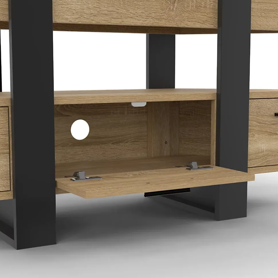 Meuble TV 110 cm d'angle PHOENIX avec tiroir bois et noir