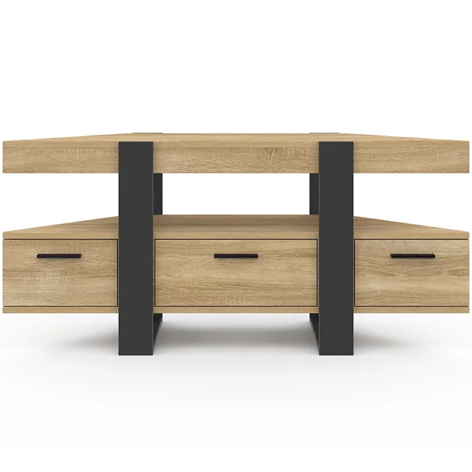 Meuble TV 110 cm d'angle PHOENIX avec tiroir bois et noir
