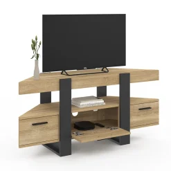 Meuble TV 110 cm d'angle PHOENIX avec tiroir bois et noir