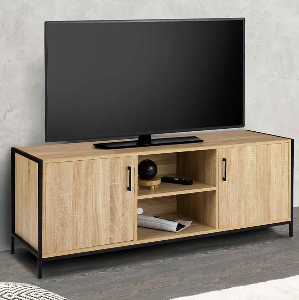 Meuble TV 140 cm DETROIT 2 portes design industriel