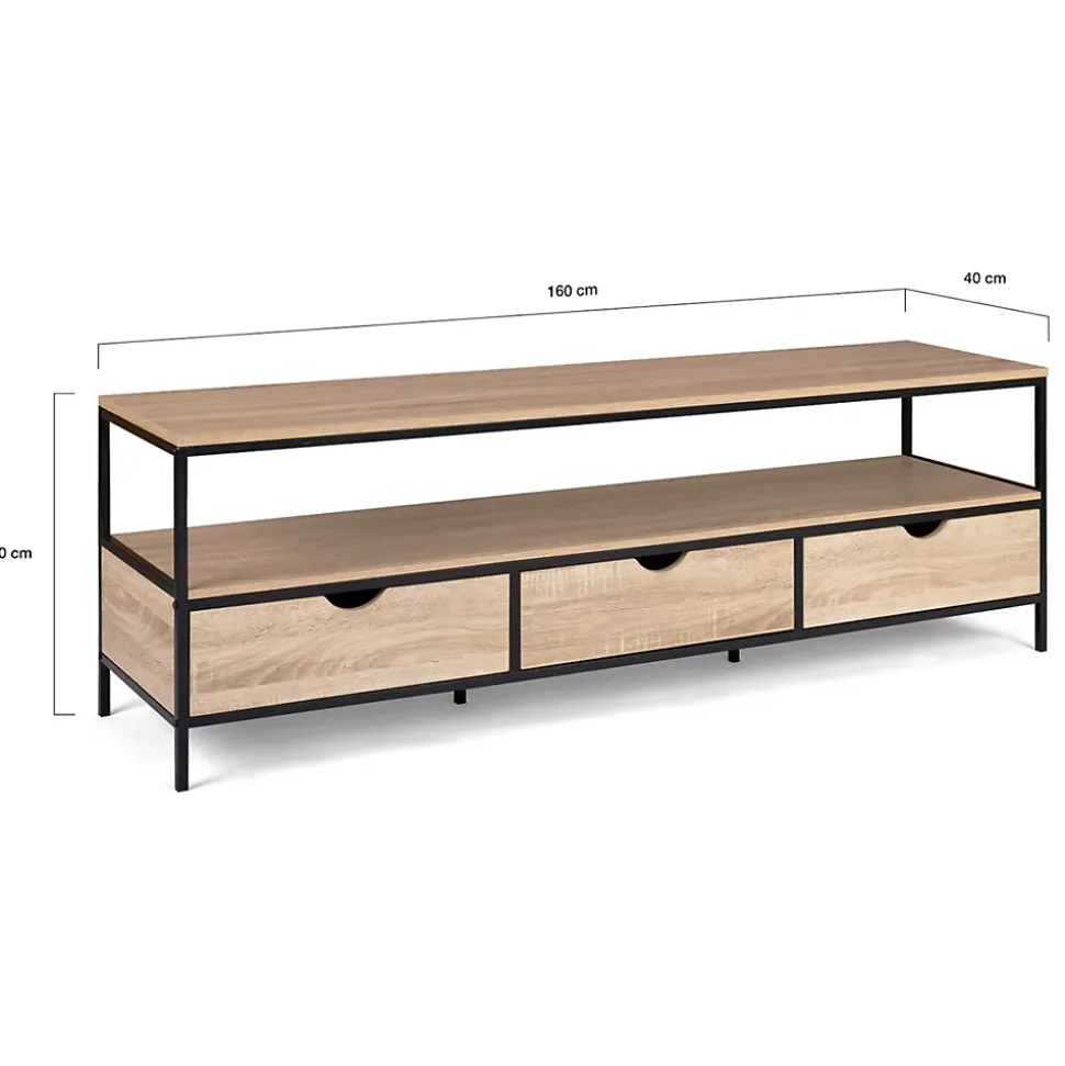 Meuble TV 160 cm DETROIT 3 tiroirs design industriel