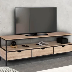 Meuble TV 160 cm DETROIT 3 tiroirs design industriel