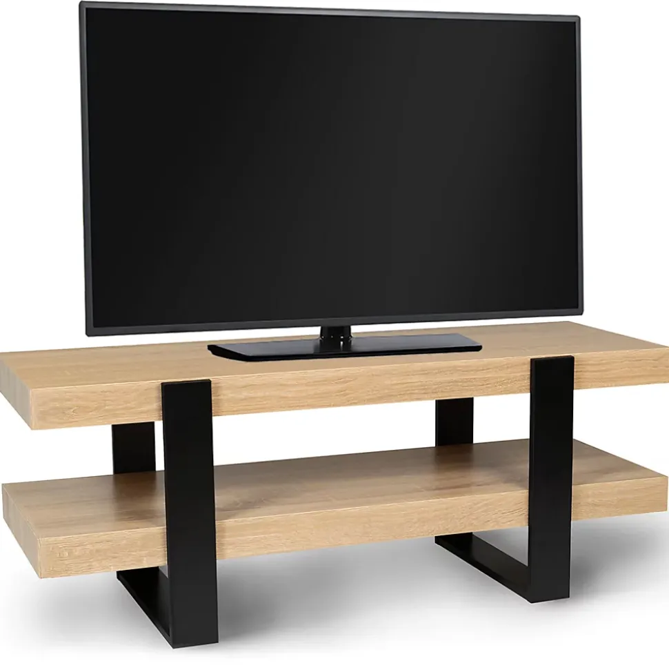 Meuble TV 114 cm double plateau PHOENIX bois et noir