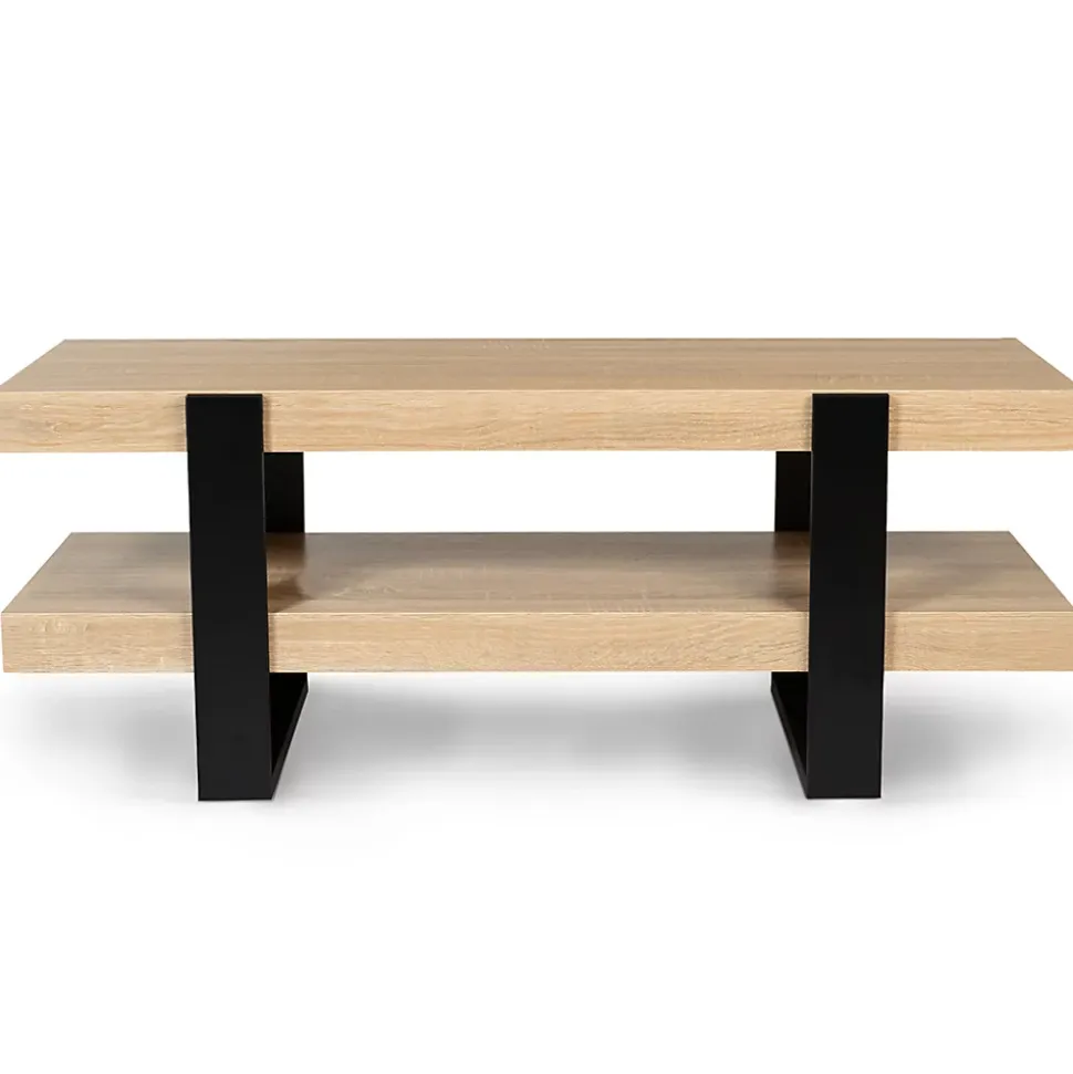 Meuble TV 114 cm double plateau PHOENIX bois et noir
